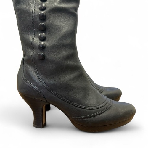 Clarks schwarze kniehohe Lederstiefel geknöpft mit 3"-Absatz Größe UK 6 - Bild 8 von 15