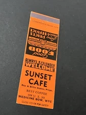 Vintage Wyoming Matchbook “Sunset Cafe - Roy & Billie Stokes” Medicine Bow