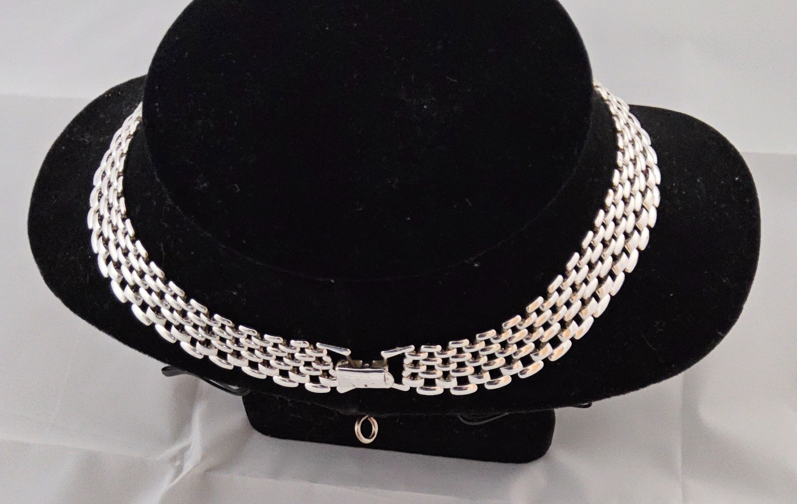 Vintage Silver Tone Checkered Patterned Choker Ne… - image 6