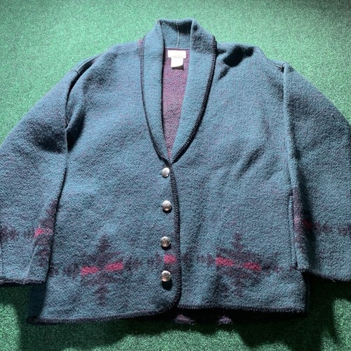 Coldwater Creek Pullover XL Wolle grün Reitsport Cowichan Strickjacke Jacke Pferd - Bild 2 von 13