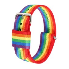 20mm Nylon Watch Bands 7 Stripe Quick Release with Silver Pin Rainbow