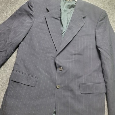 VTG Tom James Corporate Image Blazer Mens 46 Blue Pinstripe 2 Button Jacket