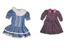 Vintage Handmade Girls Dress 8 Blue Flowery Ruffle Embroidered Flower Lot Of 2