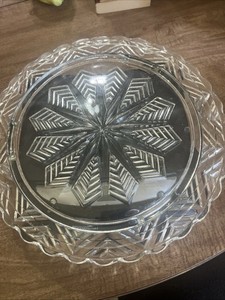 Vintage 1950s Federal Glass Snowflake Starburst Footed Cake Plate 11 In Nice