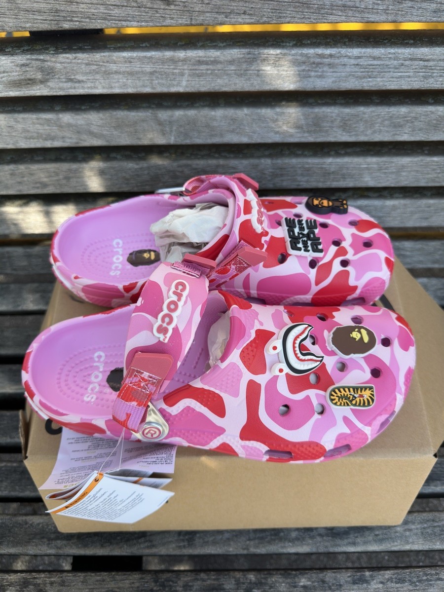 Unisex BAPE X Crocs Classic Slip On Clog - Pink MEN SIZE 9