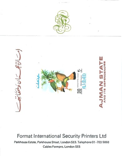 VAE Vereinigte Arabische Emirate Ajman 1971 Vögel Blumen Fauna Flora - Rare Proof MNH - Bild 2 von 3
