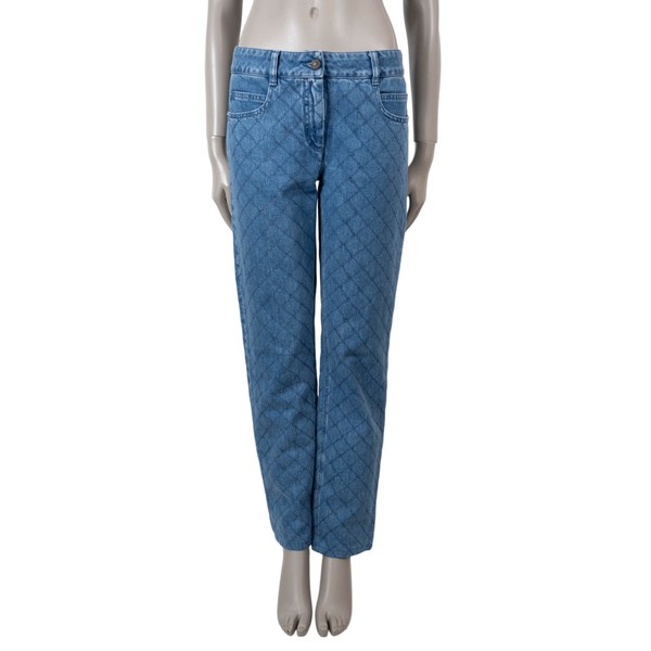 73810 authentische Chanel blaue Baumwolle 12P gesteppte gerade Jeans 40 M