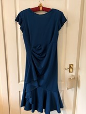 Teal Blue Maternity Formal Wear Dress With frill And Asymmetrical Hem 