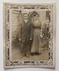 Antique Snapshot Photo Young Man And Women Couple Outside Garden Pretty Border