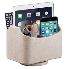 PU Leather Remote Control Holder,360 Degree Spinning Desk TV Remote Caddy,Des...