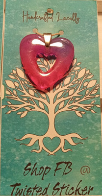 Handcrafted Multi Tone Pink Open Heart Resin Pendant Only Love Mom Theme
