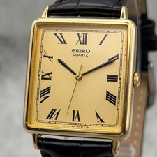 SEIKO 7431-5180 Roman Gold Rectangular QZ Watch Date Quartz Men's From Japan