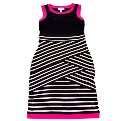 Joseph Ribkoff Striped Sleeveless Sheath Dress Womens 6 Black White Pink