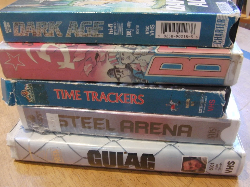 Rare action sci fi VHS lot Bad Guys Dark Ages Time Trackers Steel Arena Gulag - Image 2 of 4