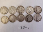 Lot of 10 - U.S. 90% Silver Roosevelt Dimes 1950-1959