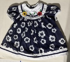 Vtg Baby Girl Flower Floral Dress Cradle Togs Navy Collar Dress 18 Months