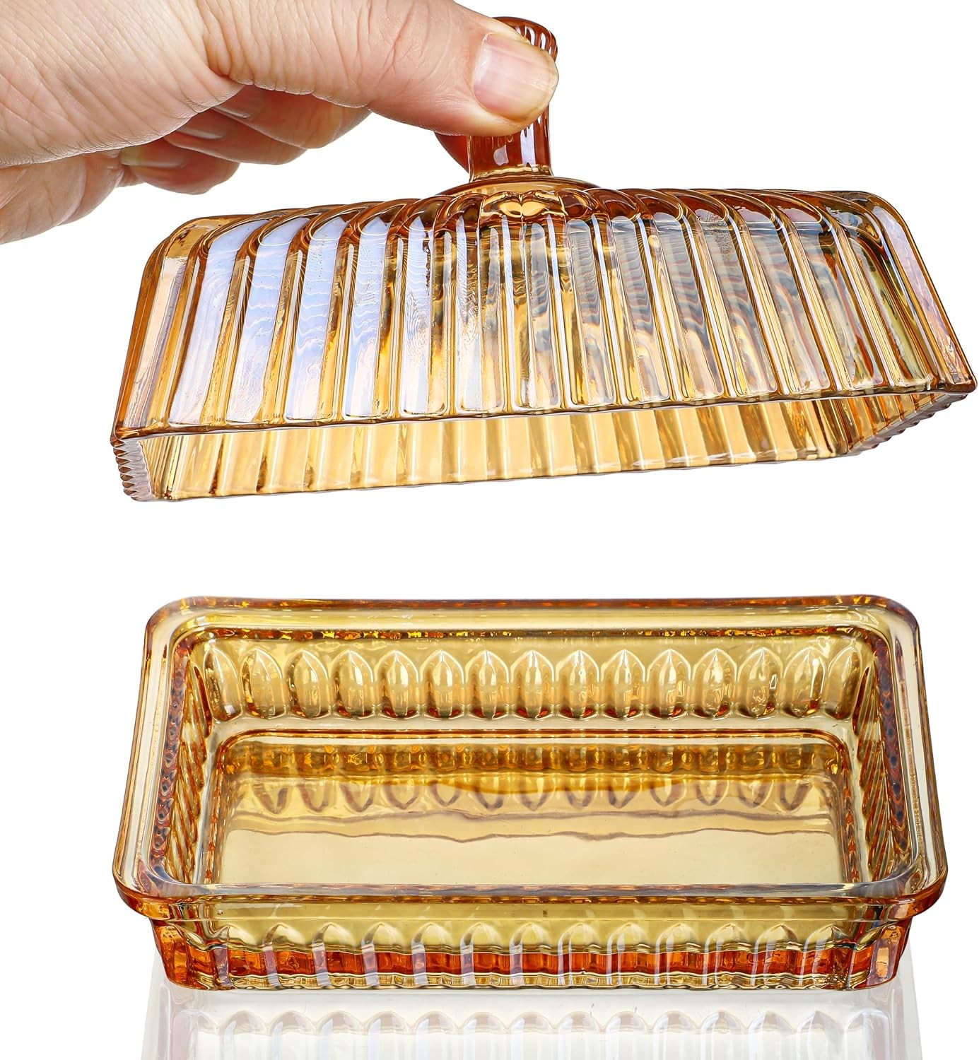 Champagne Vintage Glass Butter Dish with Lid for Countertop, 