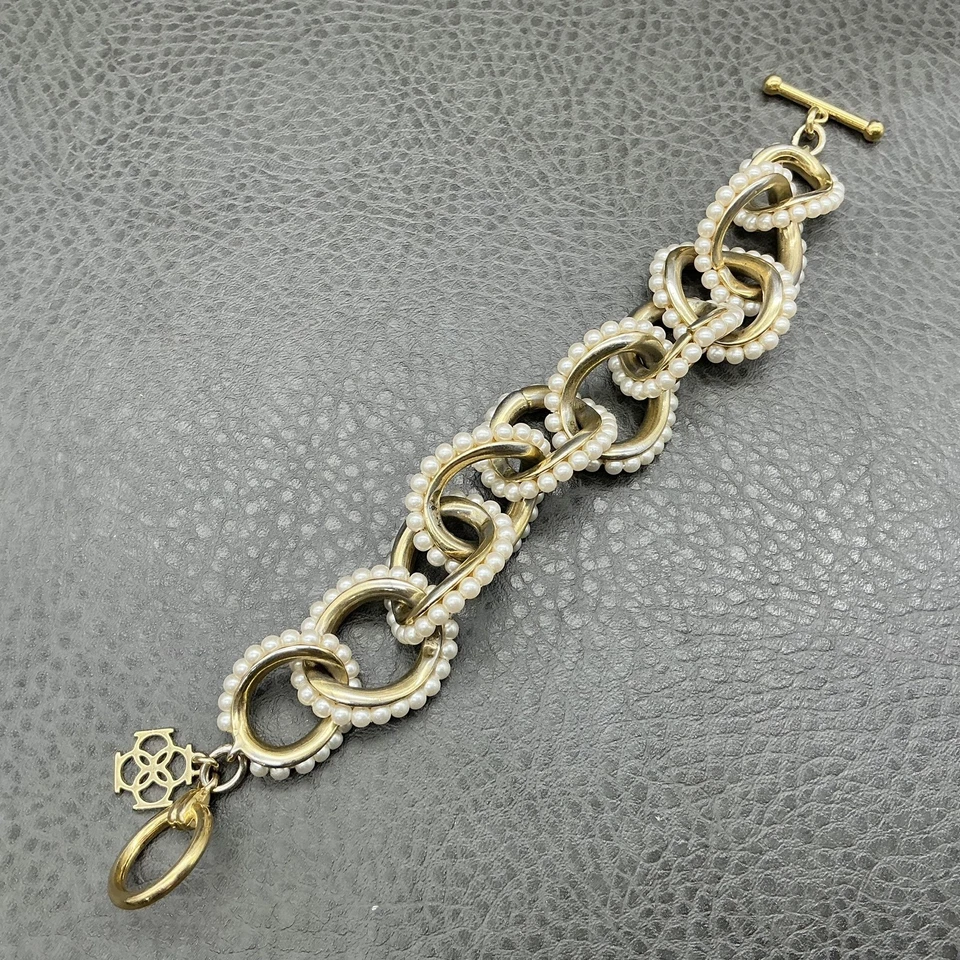 Pulsera de eslabones de cadena Ann Taylor tono dorado imitación perlas envoltura para mujer 7" Foto 3 de 4