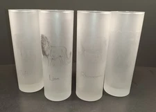 Set 4 Highball Frosted Safari South Africa Jungle Animal Cocktail Glasses 10 oz
