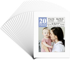 Golden State Art, Acid Free, Pack of 20, 11X14 White Picture Mats - Fit 8.5X11