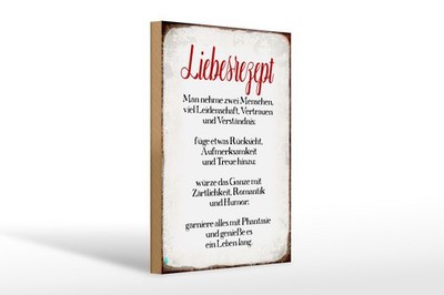 Holzschild Spruch 20x30cm Liebesrezept Retro Schild