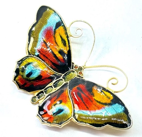 Broche mariposa grande vintage David Andersen St. plata esmalte dorado 14 gramos - Imagen 1 de 7