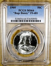 1960 PCGS MS64 FS-401 Bugs Bunny Franklin Half Dollar - 100% Blazing White