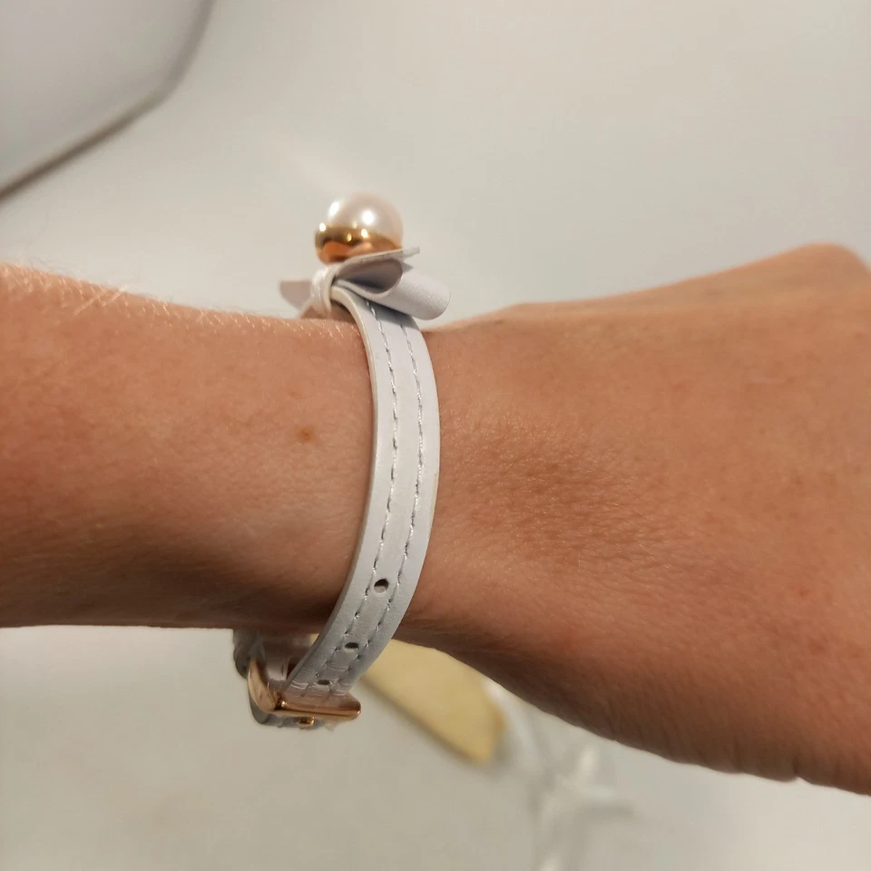 Pulsera Jersey Perla Joli Blanco Perla Agua Dulce Correa Cuero Casi Nueva  Foto 4 de 4