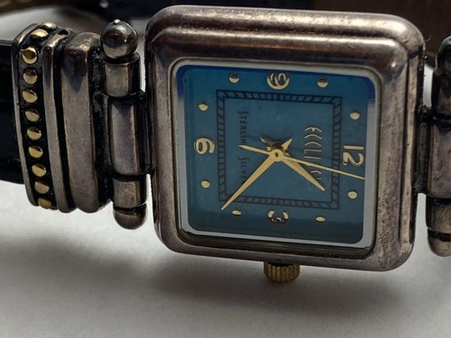 Ecclissi Women 22490 Leather Sterling Silver Square Quartz 24mm Watch 7 1/2" - Picture 16 of 16