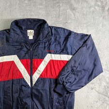 Vintage Adidas Windbreaker Mens Large Navy Blue Red White 80s Trefoil Jacket