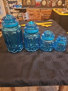 moon and stars glassware Blue 4 Piece Canister Set With Tops No Chips