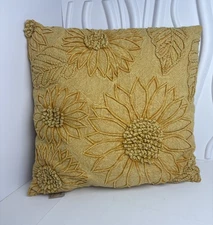 Embroidered Devi Design 18x18 Golden Yellow  Decorative Sunflowers Flower Pillow