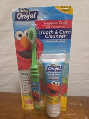 Orajel Elmo Fluoride Free Tooth & Gum Cleanser with Toothbrush Combo Pack Banana