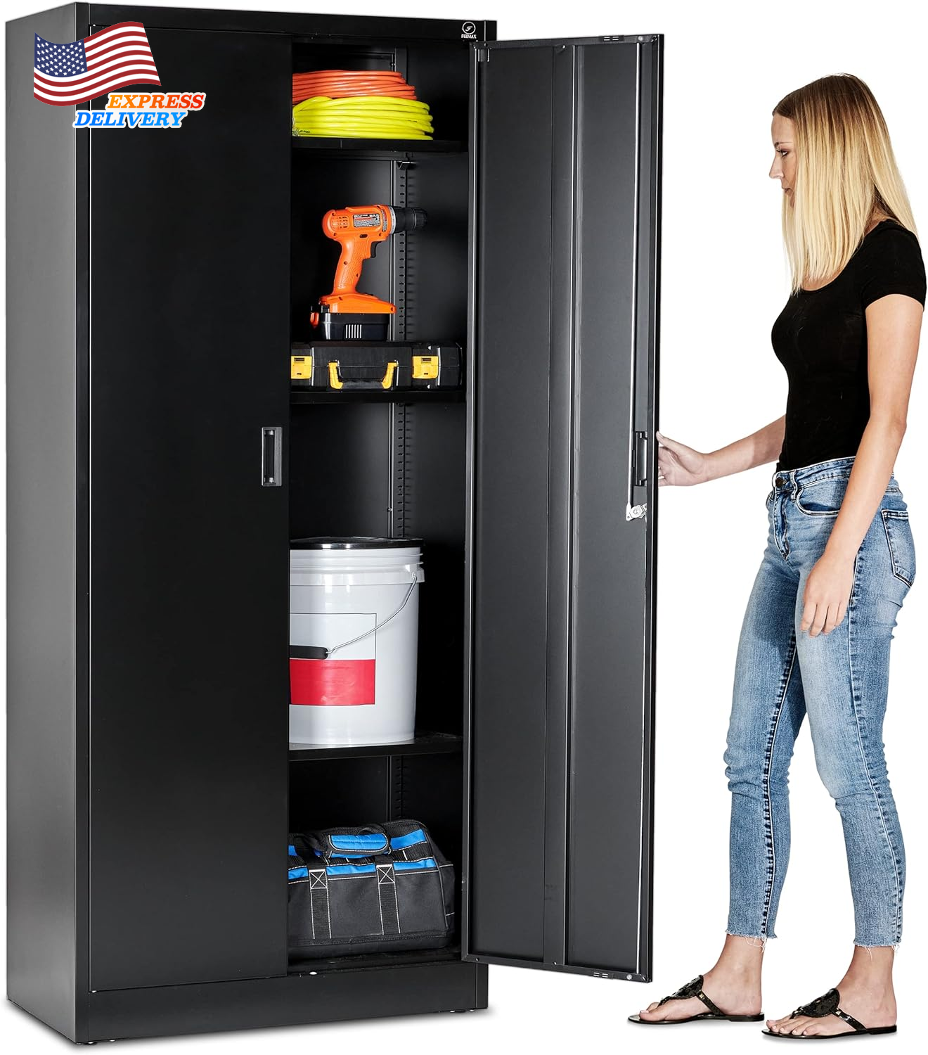 71-Inch Metal Garage Storage Cabinet with Adjustable Shelves & Locking Doors - Heavy Duty & Secure
