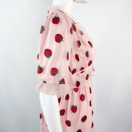 Tu Tu Home Pink Sparkly Strawberry Dress Size L Tulle Ruffle Hem Coquette Summer - Picture 8 of 10