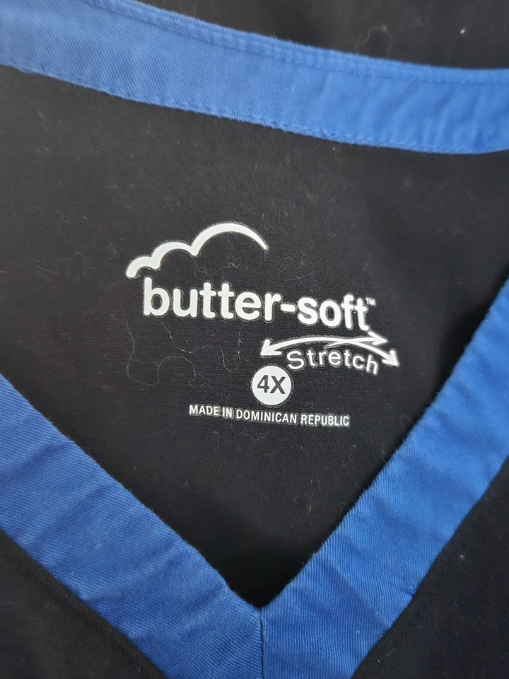 Butter-Soft STRETCH Scrub Top size 4X-Grey/Blue/Black V-Neck -Chest 31"/L 30.5" - Image 3 of 4