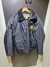 VTG National Patrol Black Quilt Lined Faux Fur Collar Security Officer Large