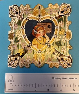Vintage 1920-1930s Whitney Made Die Cut Valentine - Radio Theme Girl W/Headphone