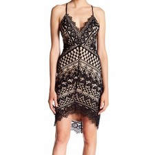 NWT ASTR The Label Lace High Low Body Con Strappy Dress SZ M Black Nude