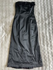 Coast Vintage Y2K Black Dress Acetate Strapless Evening Prom Midi Gown Bow UK 8