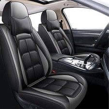 5pcs Car Seat Covers Kia Forte 2010-2025 Faux Leather Airbag Safe Black Grey