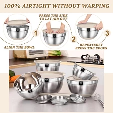Mixing Bowls with Airtight Lids Set, 8 PCS Stainless Steel Khaki Nesting Bowls w