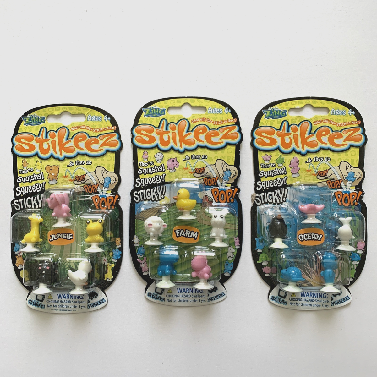 3 pk 15 pc Zing STIKEEZ Mini Figures Suction Cup Pop Toys Squishy