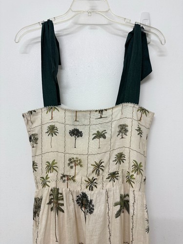 Agua Bendita Herbarium Maxi Dress Palm Tree Floral Grid Squares Tie Shoulder M - Picture 10 of 17