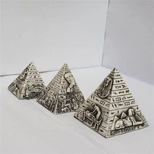 Vintage Egyptian Pyramids Figurines – Pharaoh Relief, Hieroglyphic Art, Antique