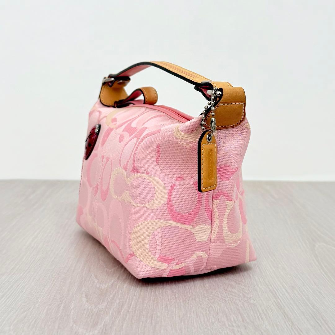バッグ COACH Ladybug Pink Signature Pouch Rare COACH Ladybug Pink Canvas Leather Signature Pouch Rare Authentic