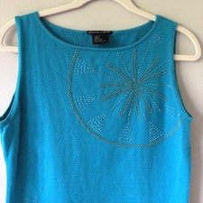 Pierre Cardin Turquoise Blue Beaded 100% Cott...