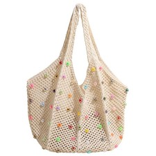 Boho Crochet Beach Tote Shoulder Bag with Colored Beads  Colorful Aesthetic ...