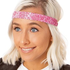 Adjustable Non Slip Wide Bling Glitter Headband For Women Girls Light Pink