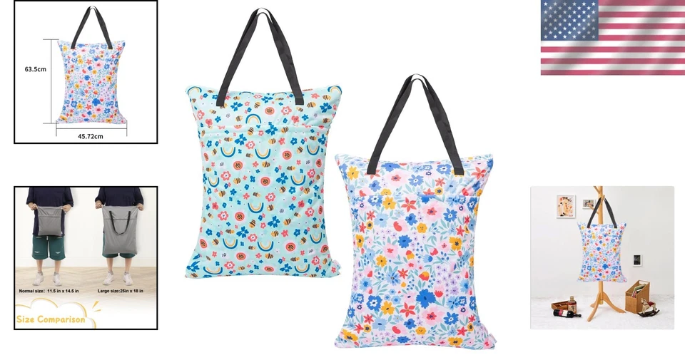 Bolsa colgante con doble cremallera en seco húmedo - Gran capacidad para pañales de tela (paquete de 2) Foto 2 de 4